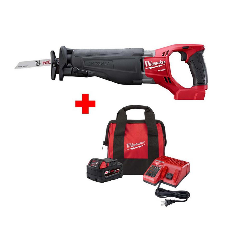 Reciprocating Saw Milwaukee M18 FUEL 18-Volt Lithium-Ion Brushless Cordless  SAWZALL Reciprocating Saw with One 5.0 Ah Battery, Charger and Bag Surplus