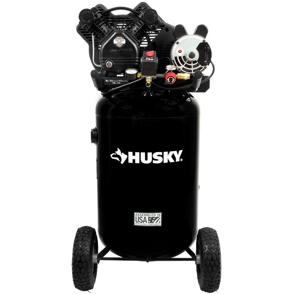 husky 30 gallon belt drive portable air compressor