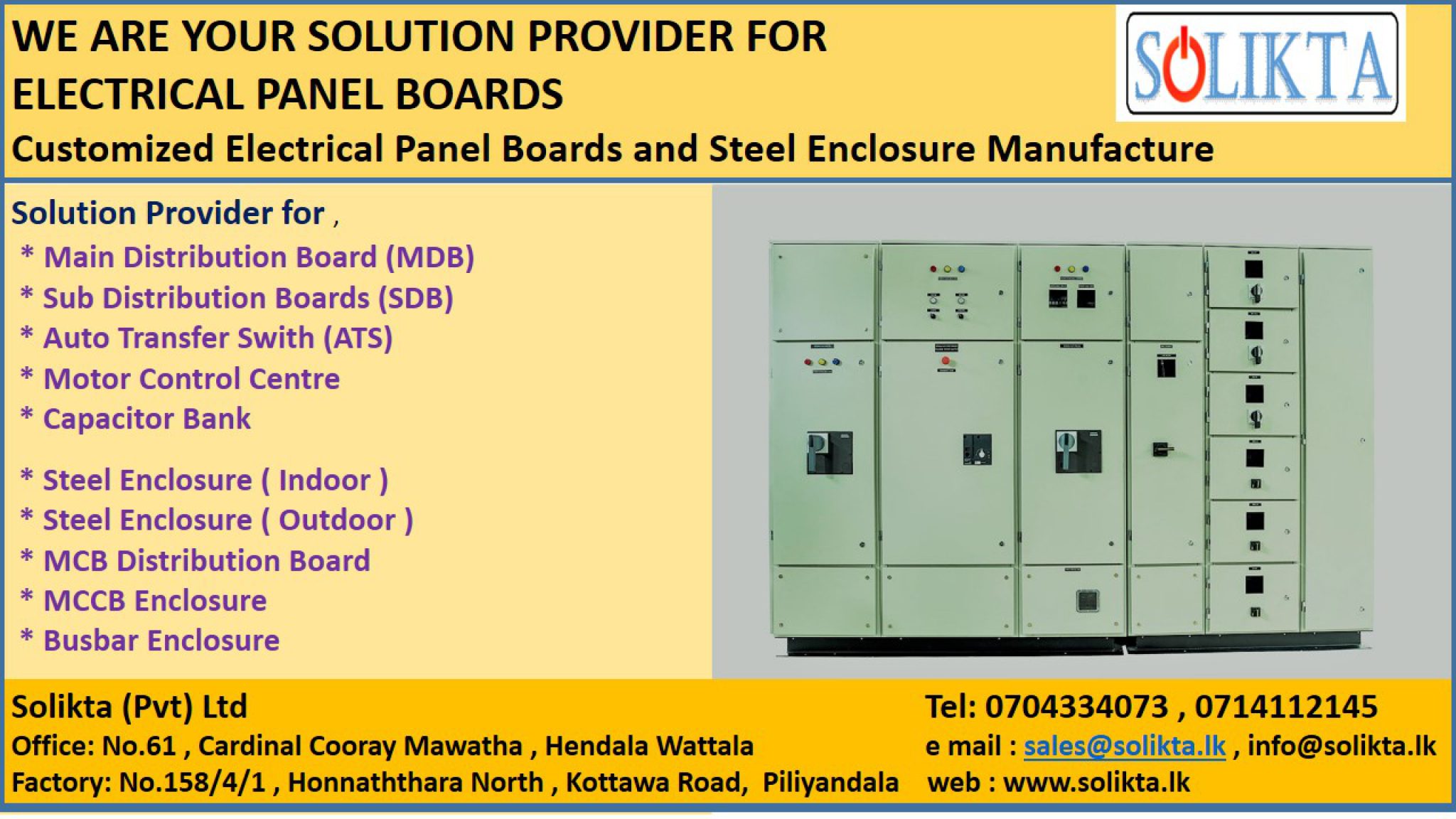 Electrical Panel Boards Solikta (Pvt) Ltd Surplus