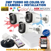 Hikvision 2mp Full Day Color CCTV 3 Camera package
