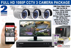 4CH 4K DVR with 2MP 1080P HD 3 CCTV Cameras Package