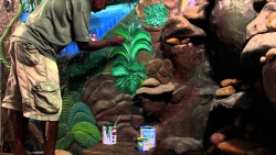 waterfalls and mural carving